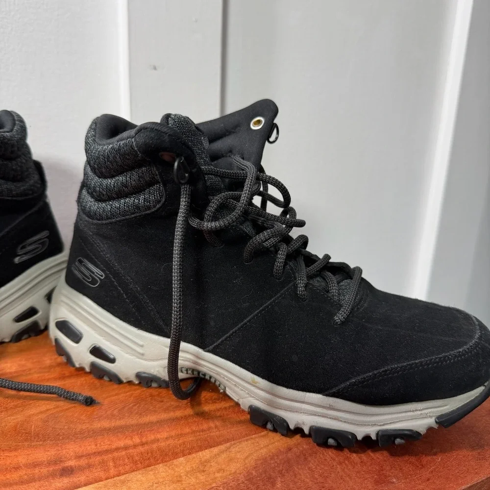 Skechers Women's Black‎ Suede Lace Up High Top Ankle Boots Size 8 Hiking READ